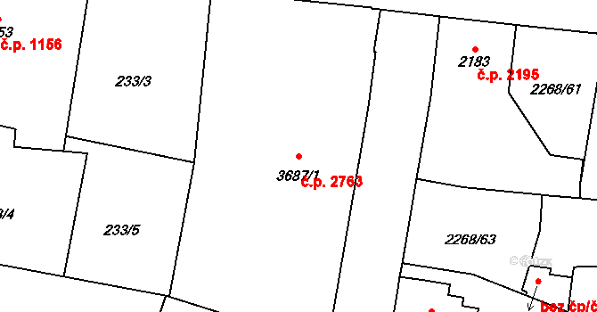 Jablonec nad Nisou 2763 na parcele st. 3687/1 v KÚ Jablonec nad Nisou, Katastrální mapa