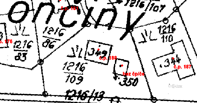 Doubravy 188 na parcele st. 349 v KÚ Doubravy, Katastrální mapa