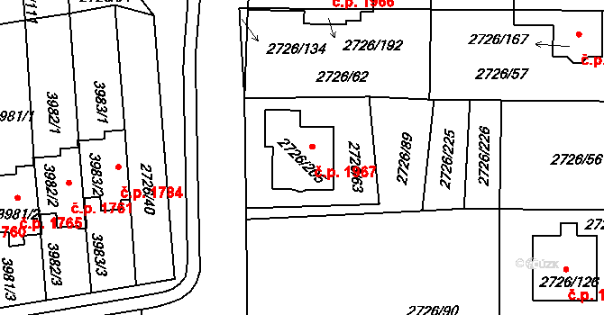 Tachov 1967 na parcele st. 2726/205 v KÚ Tachov, Katastrální mapa