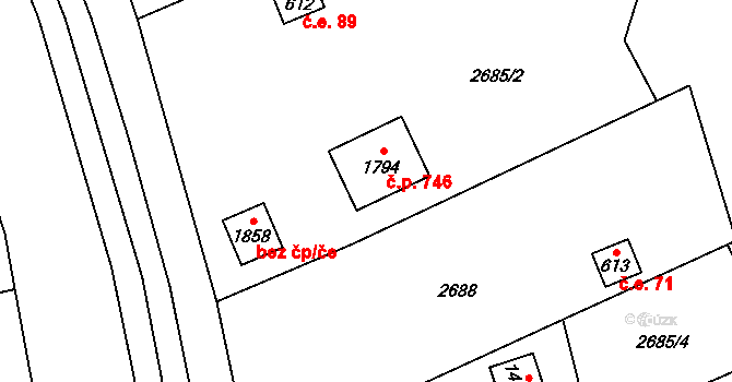 Trojanovice 746 na parcele st. 1794 v KÚ Trojanovice, Katastrální mapa