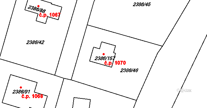 Zruč nad Sázavou 1070 na parcele st. 2386/157 v KÚ Zruč nad Sázavou, Katastrální mapa