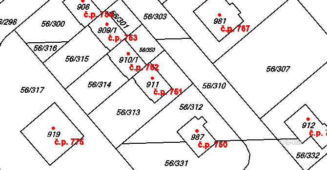 Hovorčovice 751 na parcele st. 911 v KÚ Hovorčovice, Katastrální mapa