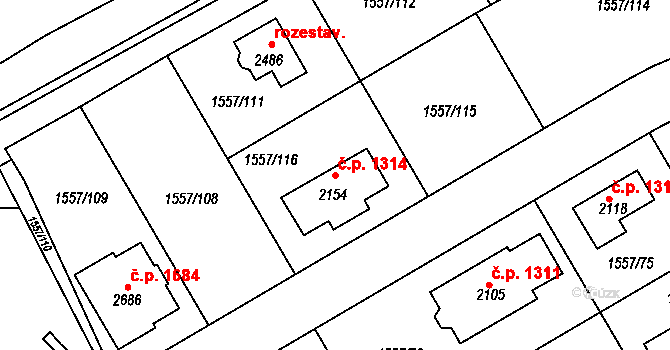 Rosice 1314 na parcele st. 2154 v KÚ Rosice u Brna, Katastrální mapa