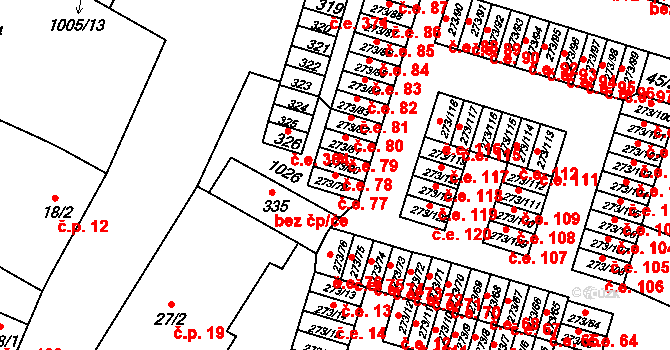Obrnice 77 na parcele st. 273/79 v KÚ Obrnice, Katastrální mapa