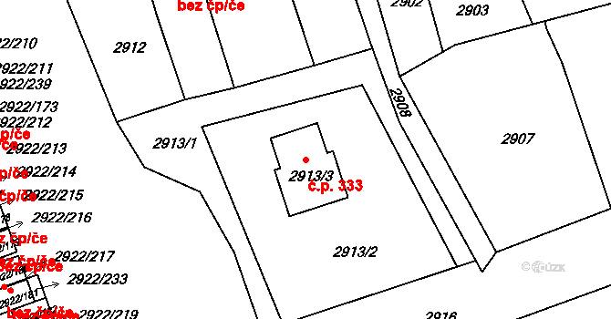 Příbor 333 na parcele st. 2913/3 v KÚ Příbor, Katastrální mapa