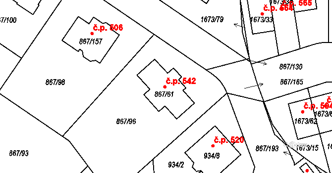 Hřebeč 542 na parcele st. 867/61 v KÚ Hřebeč, Katastrální mapa