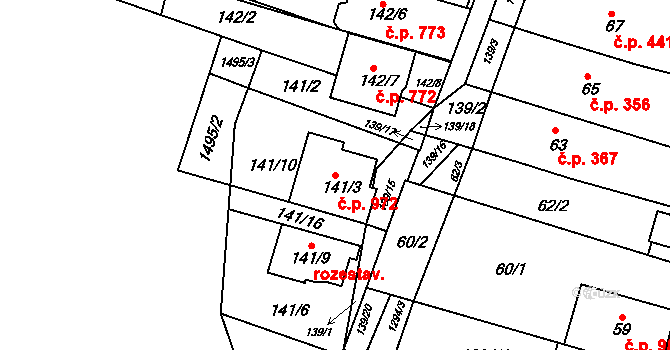 Žebětín 972, Brno na parcele st. 141/3 v KÚ Žebětín, Katastrální mapa