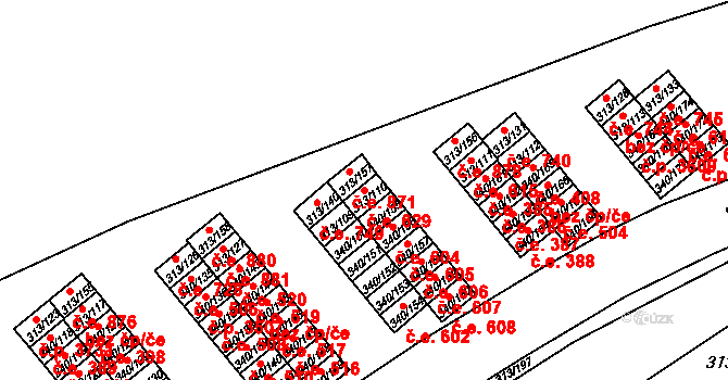 Vyškov-Předměstí 629, Vyškov na parcele st. 313/110 v KÚ Vyškov, Katastrální mapa