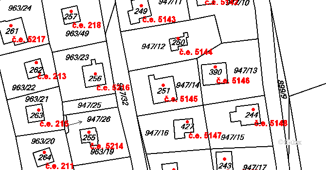 Kozojedy 5145 na parcele st. 251 v KÚ Kozojedy u Kostelce nad Černými Lesy, Katastrální mapa