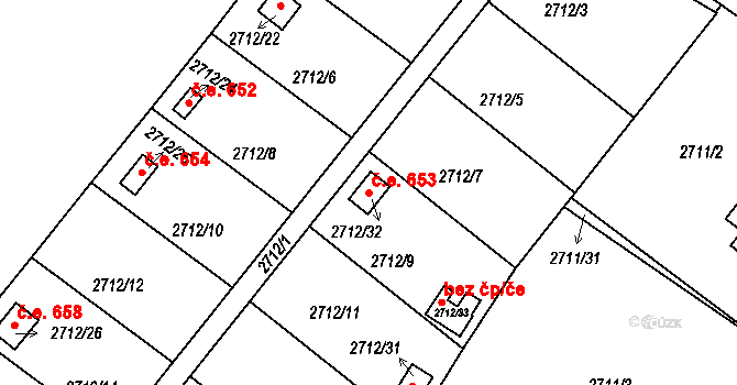 Kopřivnice 653 na parcele st. 2712/32 v KÚ Kopřivnice, Katastrální mapa