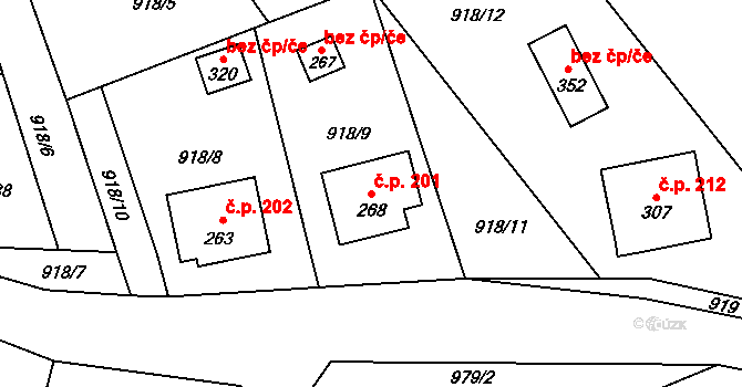 Prčice 201, Sedlec-Prčice na parcele st. 268 v KÚ Prčice, Katastrální mapa