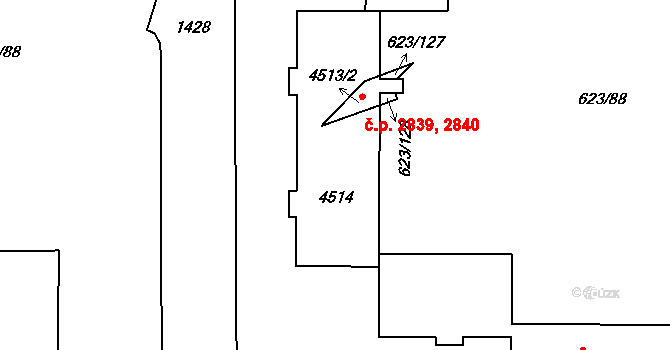 Zábřeh 2839,2840, Ostrava na parcele st. 4513/2 v KÚ Zábřeh nad Odrou, Katastrální mapa