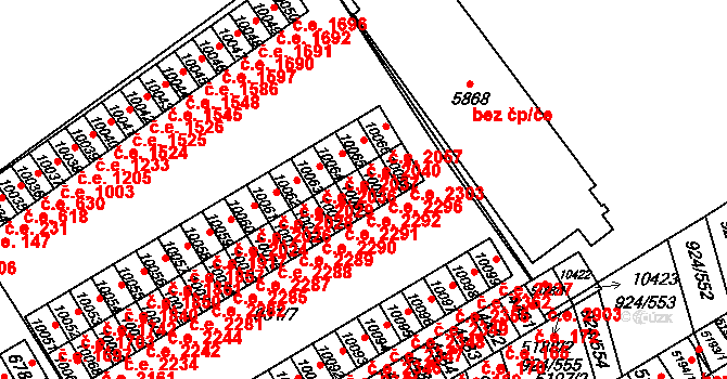 Hodonín 2292 na parcele st. 10080 v KÚ Hodonín, Katastrální mapa