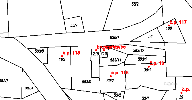 Drahlín 38637383 na parcele st. 215 v KÚ Drahlín, Katastrální mapa