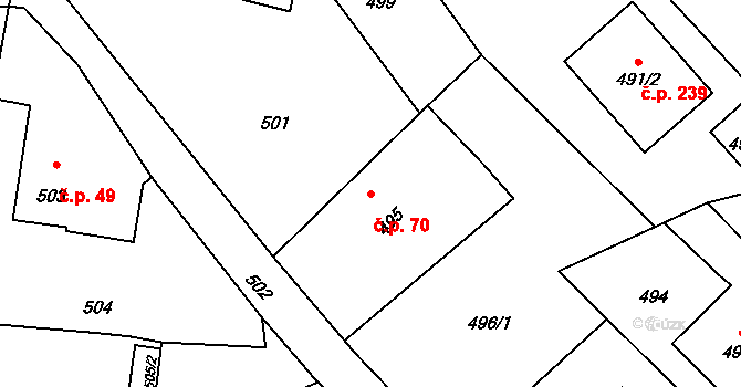 Děhylov 70 na parcele st. 495 v KÚ Děhylov, Katastrální mapa