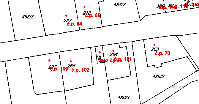 Slaný 45354383 na parcele st. 557 v KÚ Kvíc, Katastrální mapa