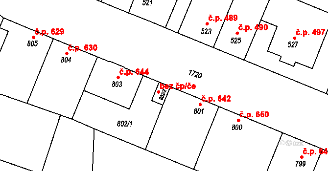Sadská 46268383 na parcele st. 802/2 v KÚ Sadská, Katastrální mapa