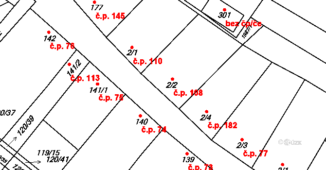Drysice 108 na parcele st. 2/2 v KÚ Drysice, Katastrální mapa
