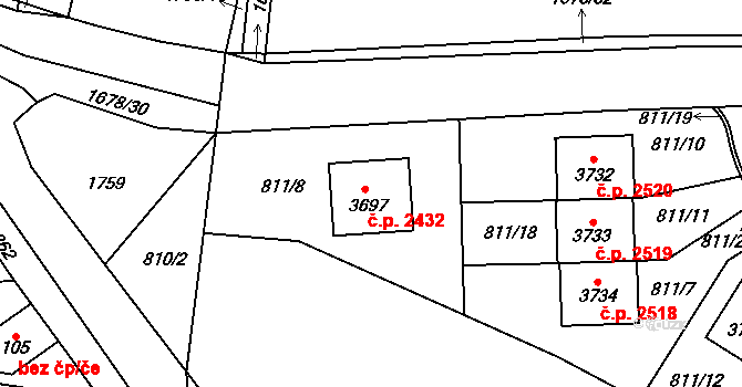 Říčany 2432 na parcele st. 3697 v KÚ Říčany u Prahy, Katastrální mapa