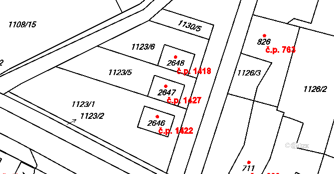 Třebechovice pod Orebem 1427 na parcele st. 2647 v KÚ Třebechovice pod Orebem, Katastrální mapa
