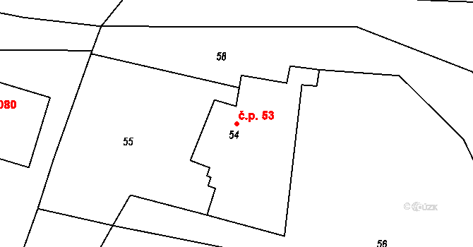 Stonava 53 na parcele st. 54 v KÚ Stonava, Katastrální mapa