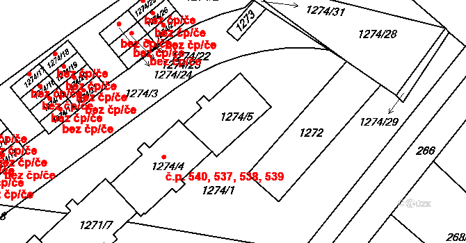 Chrást 537,538,539,540 na parcele st. 1274/4 v KÚ Chrást u Plzně, Katastrální mapa
