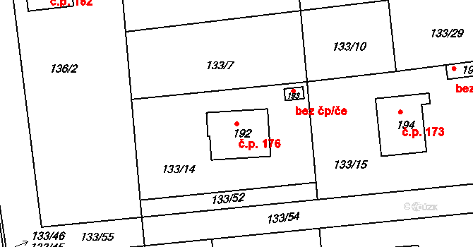 Tachlovice 176 na parcele st. 192 v KÚ Tachlovice, Katastrální mapa