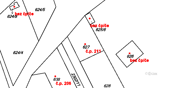 Velké Předměstí 211, Horšovský Týn na parcele st. 627 v KÚ Horšovský Týn, Katastrální mapa