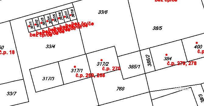 Nezvěstice 270 na parcele st. 317/2 v KÚ Nezvěstice, Katastrální mapa