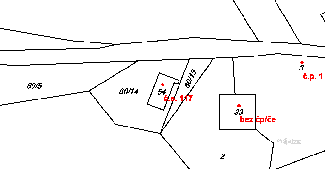 Chotětín 117, Zbiroh na parcele st. 54 v KÚ Chotětín, Katastrální mapa