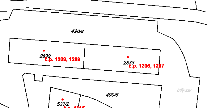 Náchod 1206,1207 na parcele st. 2838 v KÚ Náchod, Katastrální mapa