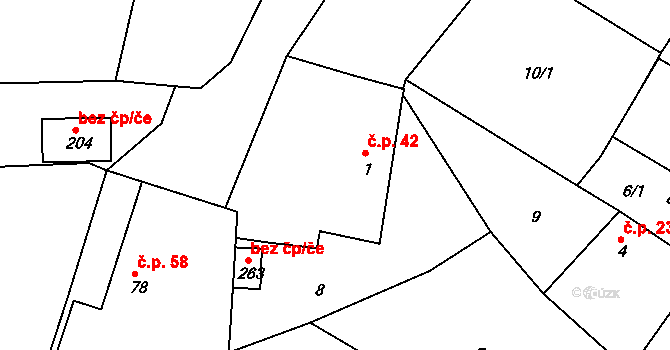 Lipoltice 42 na parcele st. 1 v KÚ Lipoltice, Katastrální mapa