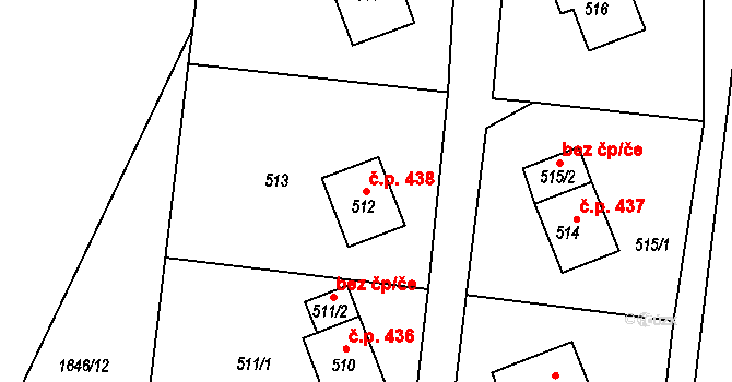 Olešnice 438 na parcele st. 512 v KÚ Olešnice na Moravě, Katastrální mapa