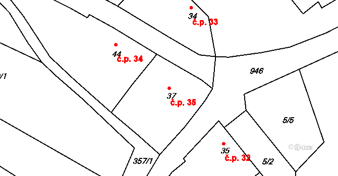 Hornosín 35 na parcele st. 37 v KÚ Hornosín, Katastrální mapa