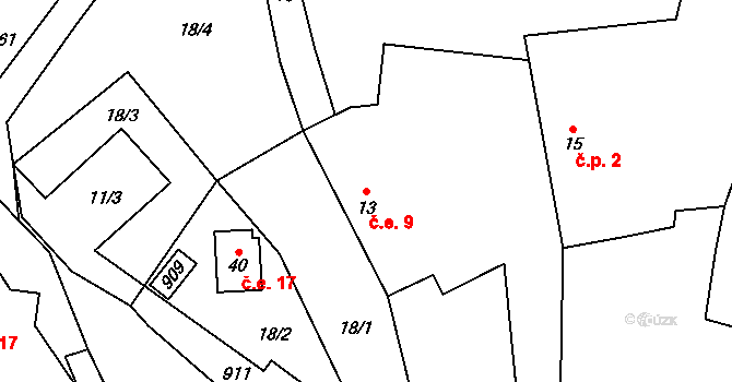 Kejšovice 9, Krsy na parcele st. 13 v KÚ Kejšovice, Katastrální mapa