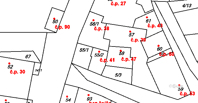 Radonice nad Ohří 41, Peruc na parcele st. 55/2 v KÚ Radonice nad Ohří, Katastrální mapa