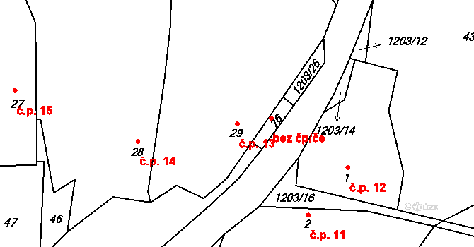 Železný Újezd 13, Čížkov na parcele st. 29 v KÚ Železný Újezd, Katastrální mapa