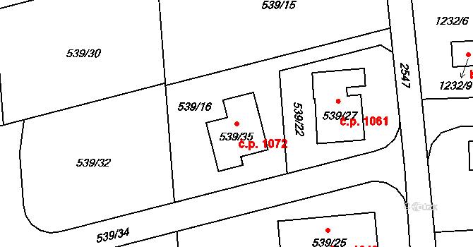 Hrabová 1072, Ostrava na parcele st. 539/35 v KÚ Hrabová, Katastrální mapa