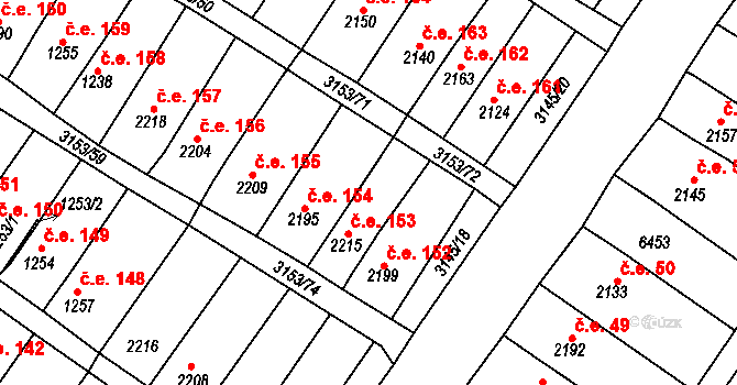 Velké Bílovice 153 na parcele st. 2215 v KÚ Velké Bílovice, Katastrální mapa