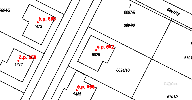 Březí 652 na parcele st. 8028 v KÚ Březí u Mikulova, Katastrální mapa