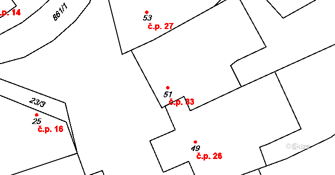 Žárovice 33, Plumlov na parcele st. 51 v KÚ Žárovice, Katastrální mapa