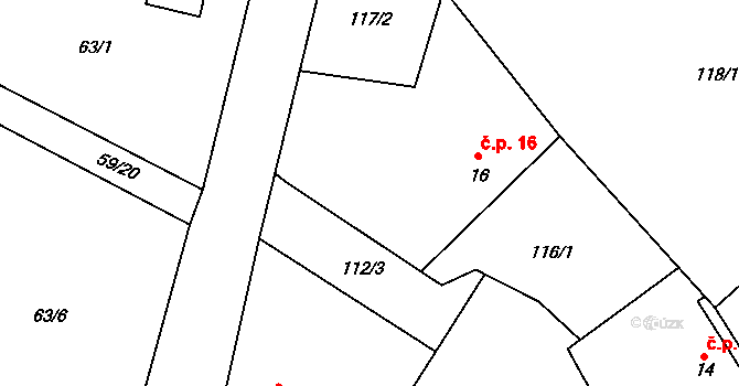 Kamenná Lhota 16, Čestín na parcele st. 16 v KÚ Kamenná Lhota u Čestína, Katastrální mapa
