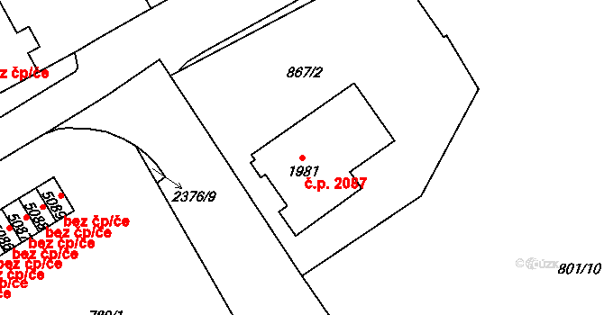 Jablonec nad Nisou 2087 na parcele st. 1981 v KÚ Jablonec nad Nisou, Katastrální mapa