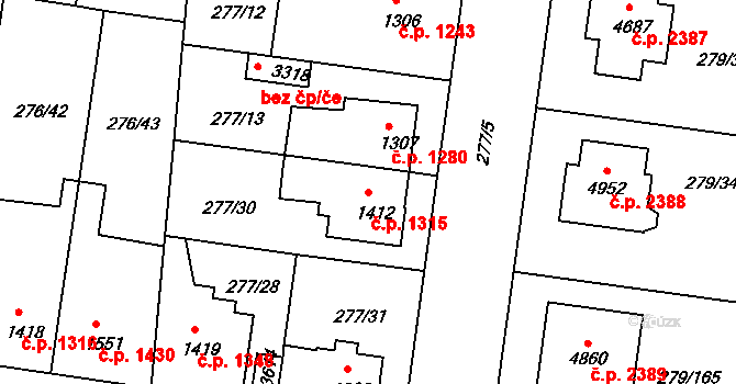 Nymburk 1315 na parcele st. 1412 v KÚ Nymburk, Katastrální mapa
