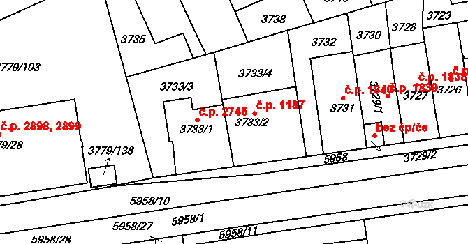 Jihlava 1187 na parcele st. 3733/2 v KÚ Jihlava, Katastrální mapa