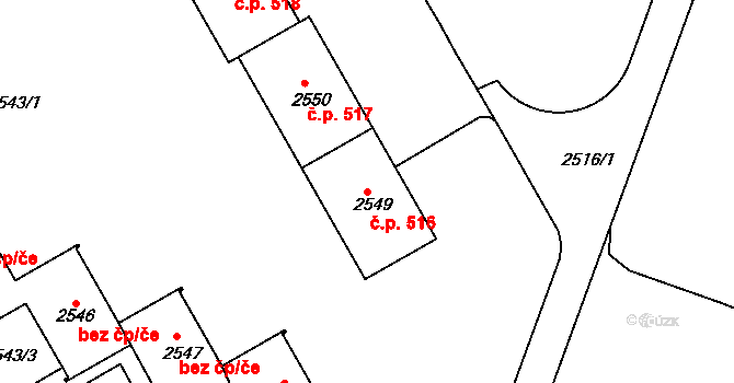 Lyžbice 516, Třinec na parcele st. 2549 v KÚ Lyžbice, Katastrální mapa