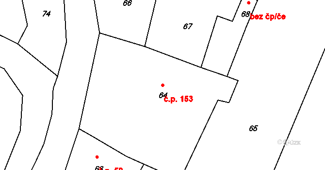 Velenice 153 na parcele st. 64 v KÚ Velenice u Zákup, Katastrální mapa