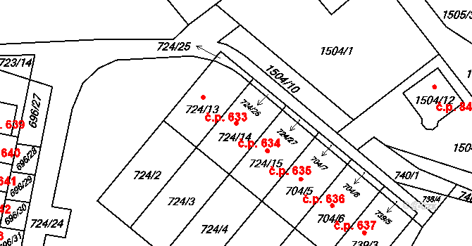 Arnultovice 634, Nový Bor na parcele st. 724/14 v KÚ Arnultovice u Nového Boru, Katastrální mapa