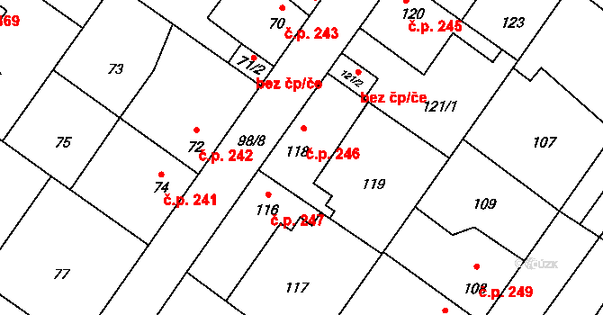 Kačice 246 na parcele st. 118 v KÚ Kačice, Katastrální mapa