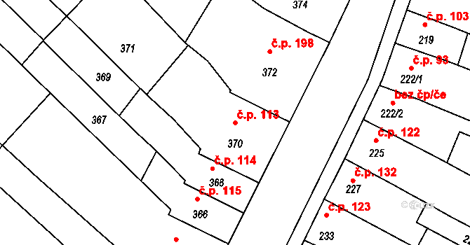 Telnice 113 na parcele st. 370 v KÚ Telnice u Brna, Katastrální mapa